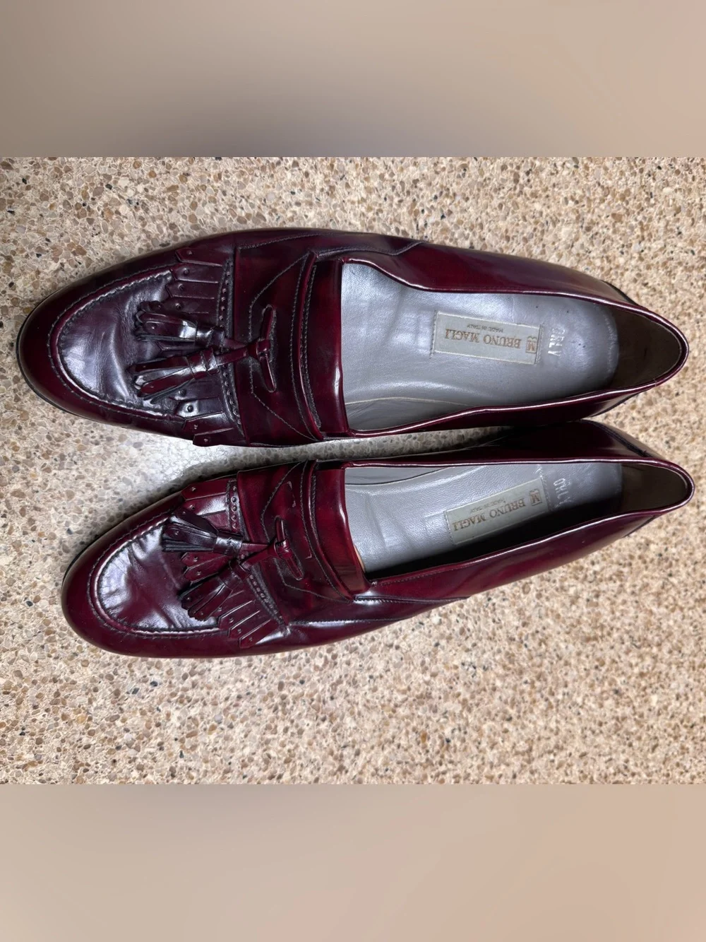 Bruno Magli Vintage Handmade Burgundy Leather Tassel Kiltie Loafers